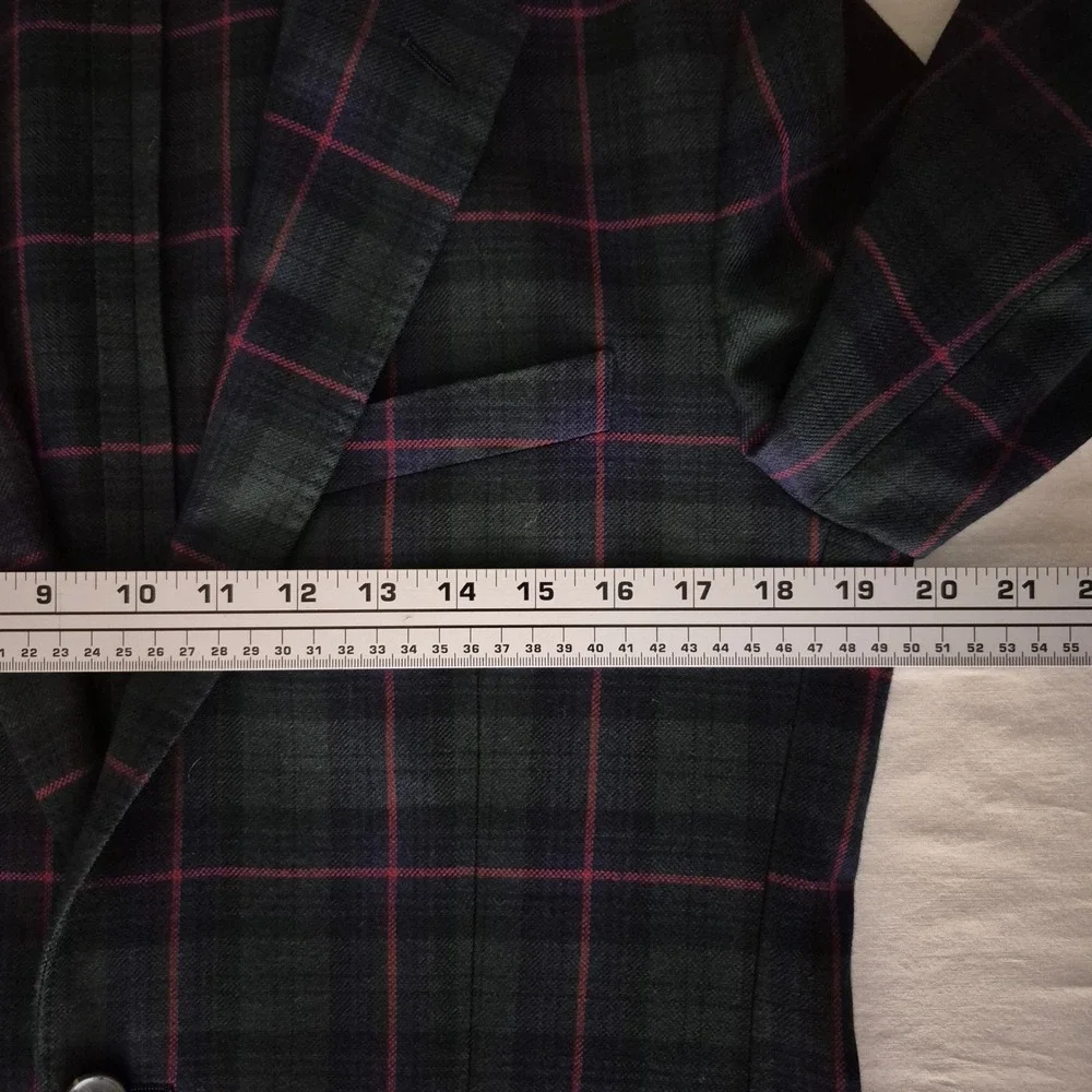 J.Crew Ludlow Slim Blazer 38R Moon British Cloth Black Watch Tartan Plaid Green